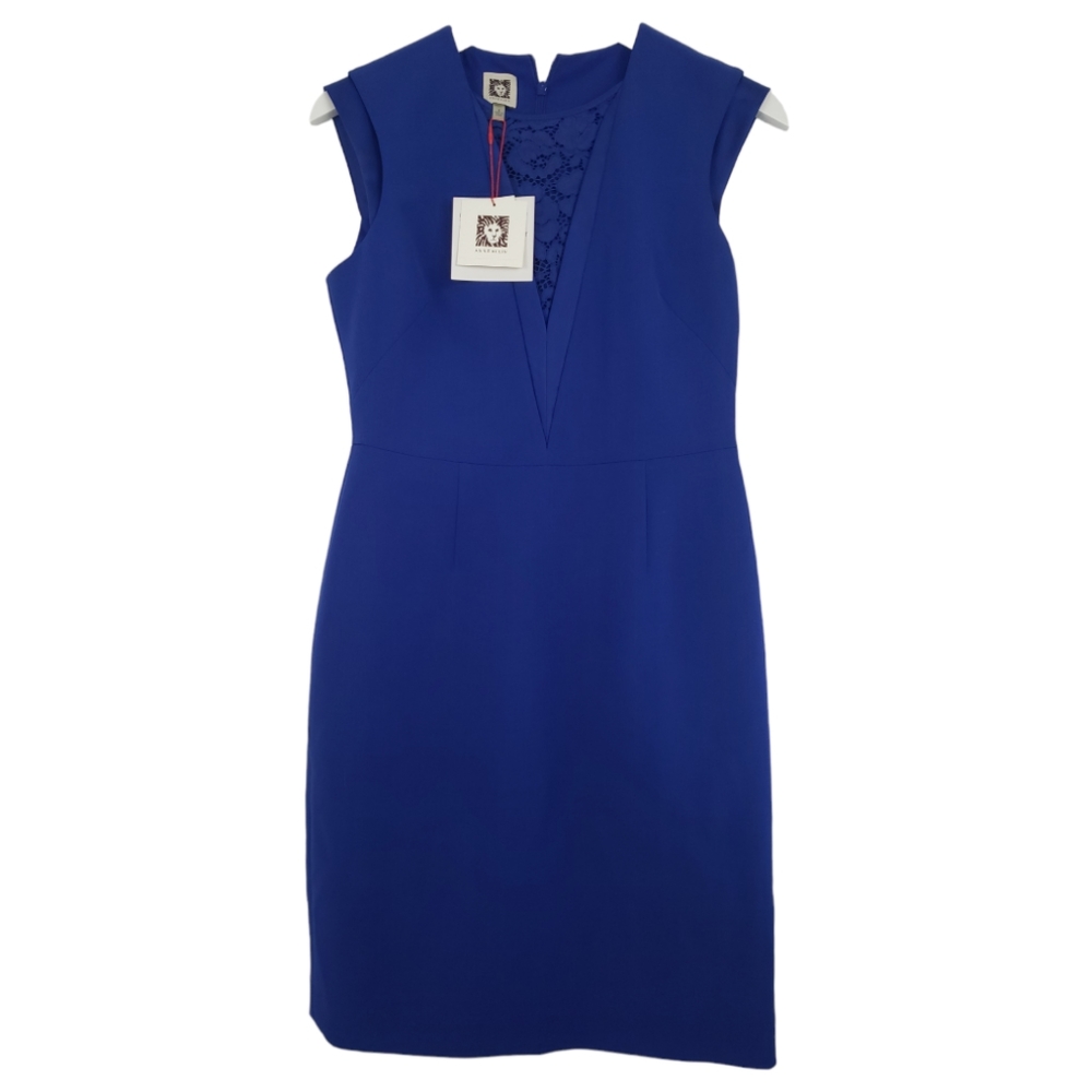 Ann Klein NWT Dress Lace Inset Neckline Size 4 in Royal Blue